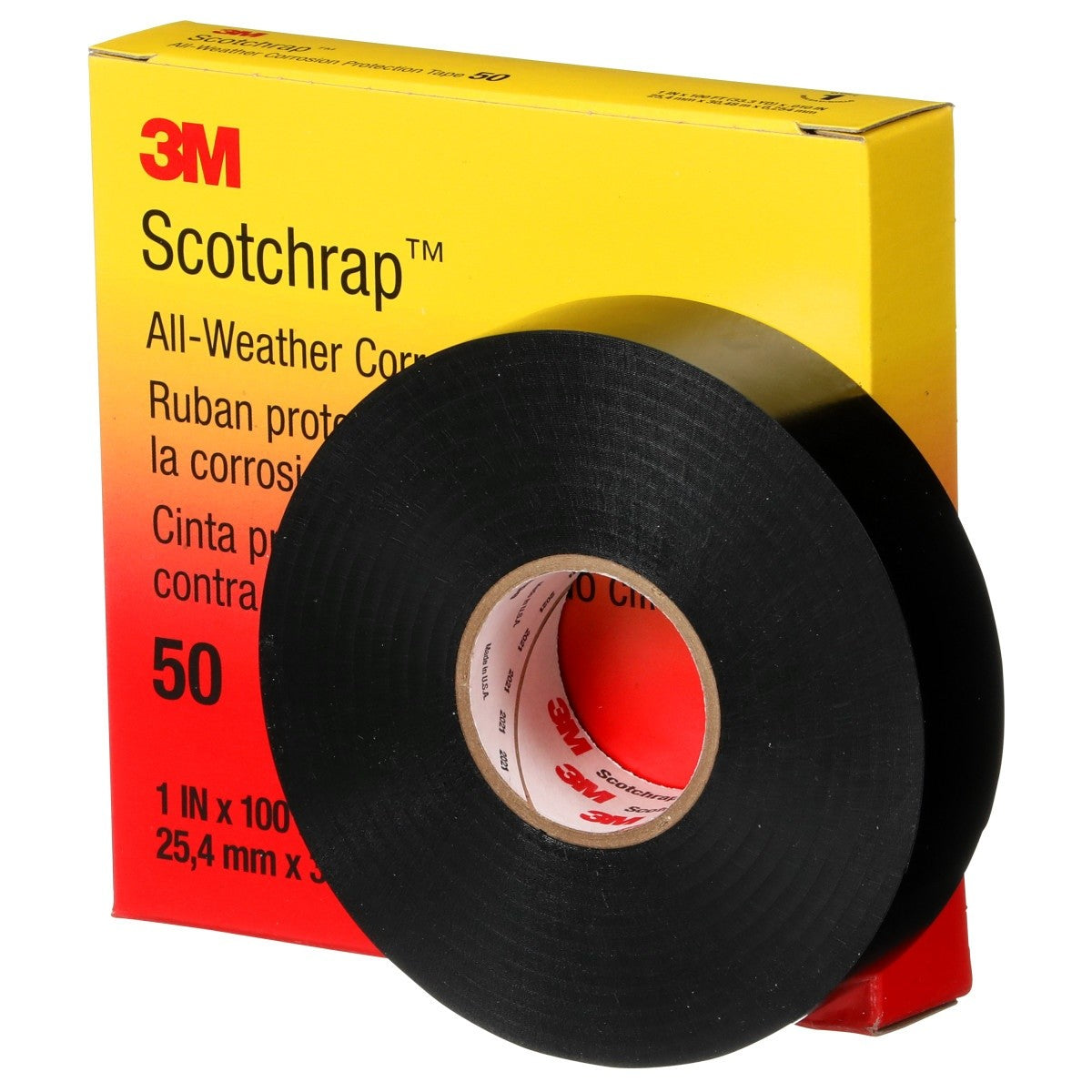 3M 50UP-1X100FT Vinyl Corrosion Protection Tape 50, Unprinted, Black, 1 in x 100 ft (7000057501) (10 Pack) - 6