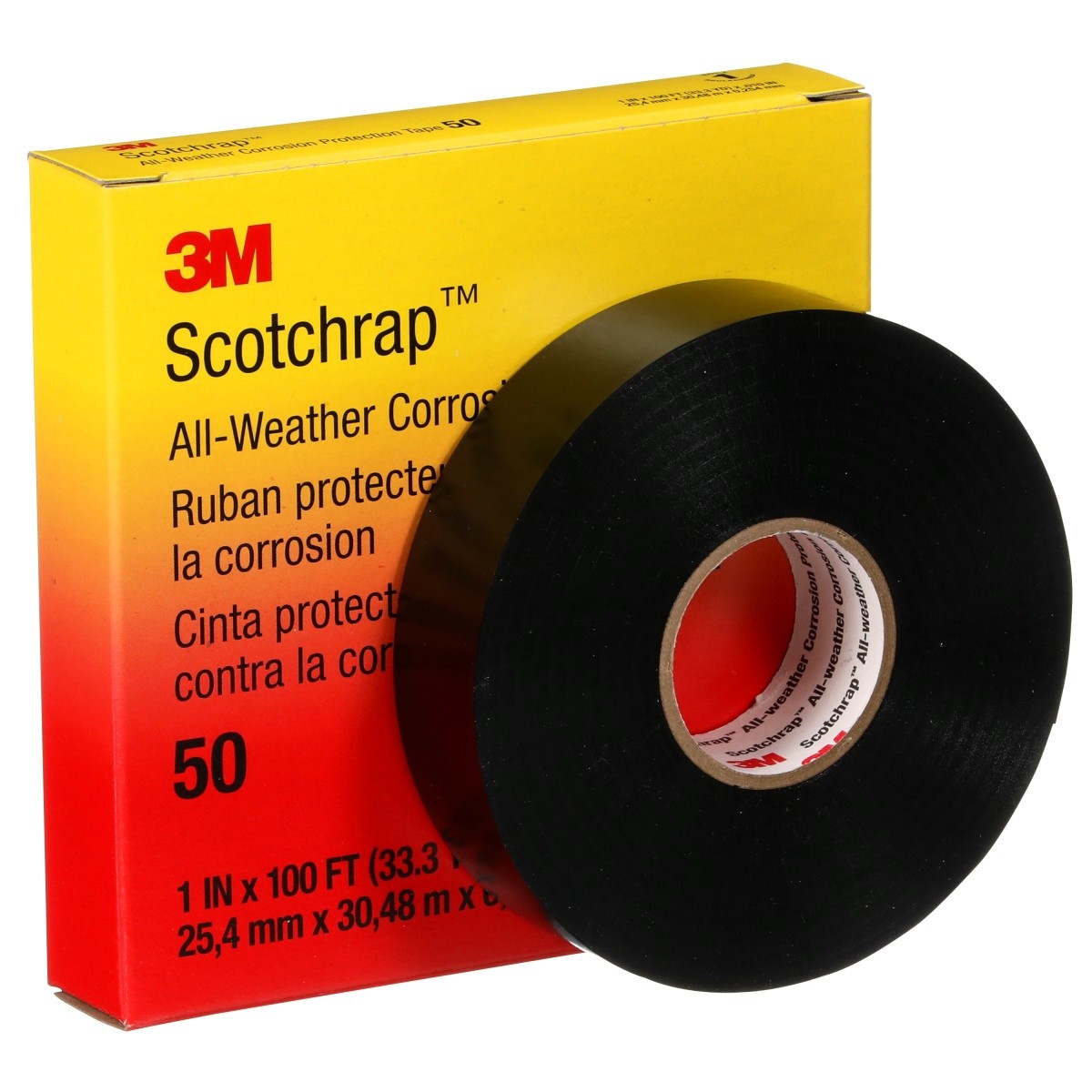 3M 50UP-1X100FT Vinyl Corrosion Protection Tape 50, Unprinted, Black, 1 in x 100 ft (7000057501) (10 Pack) - 7
