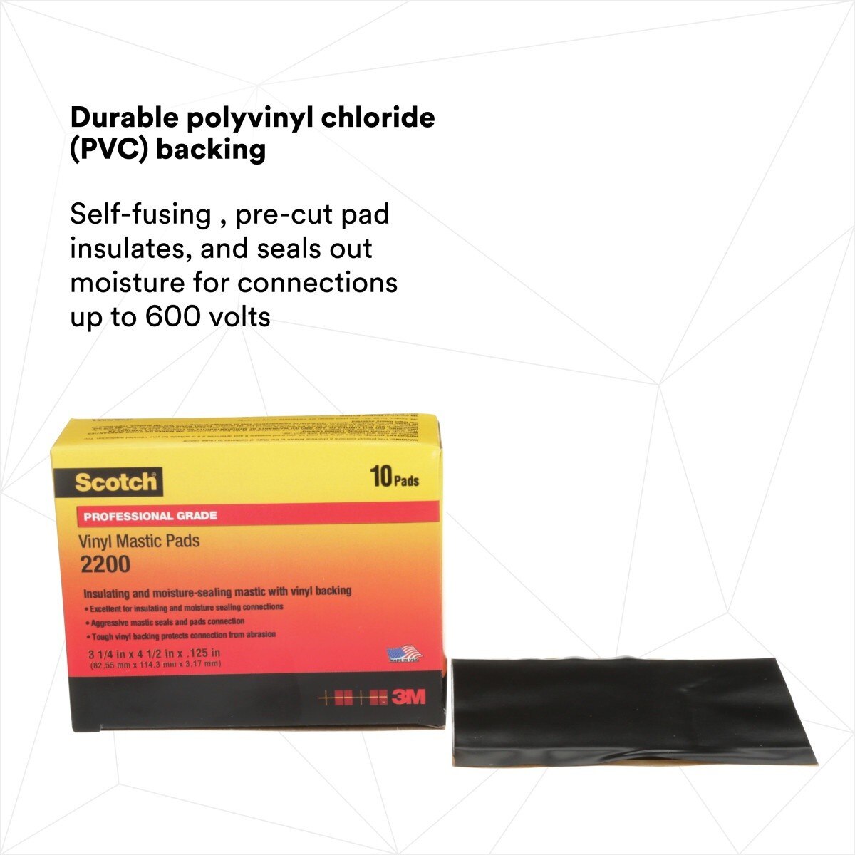 3M 2200-3.25X4.5IN Scotch Vinyl Mastic Pad Black 3-1/4 in x 4-1/2 in (7000057773) (10 Pack) - 7