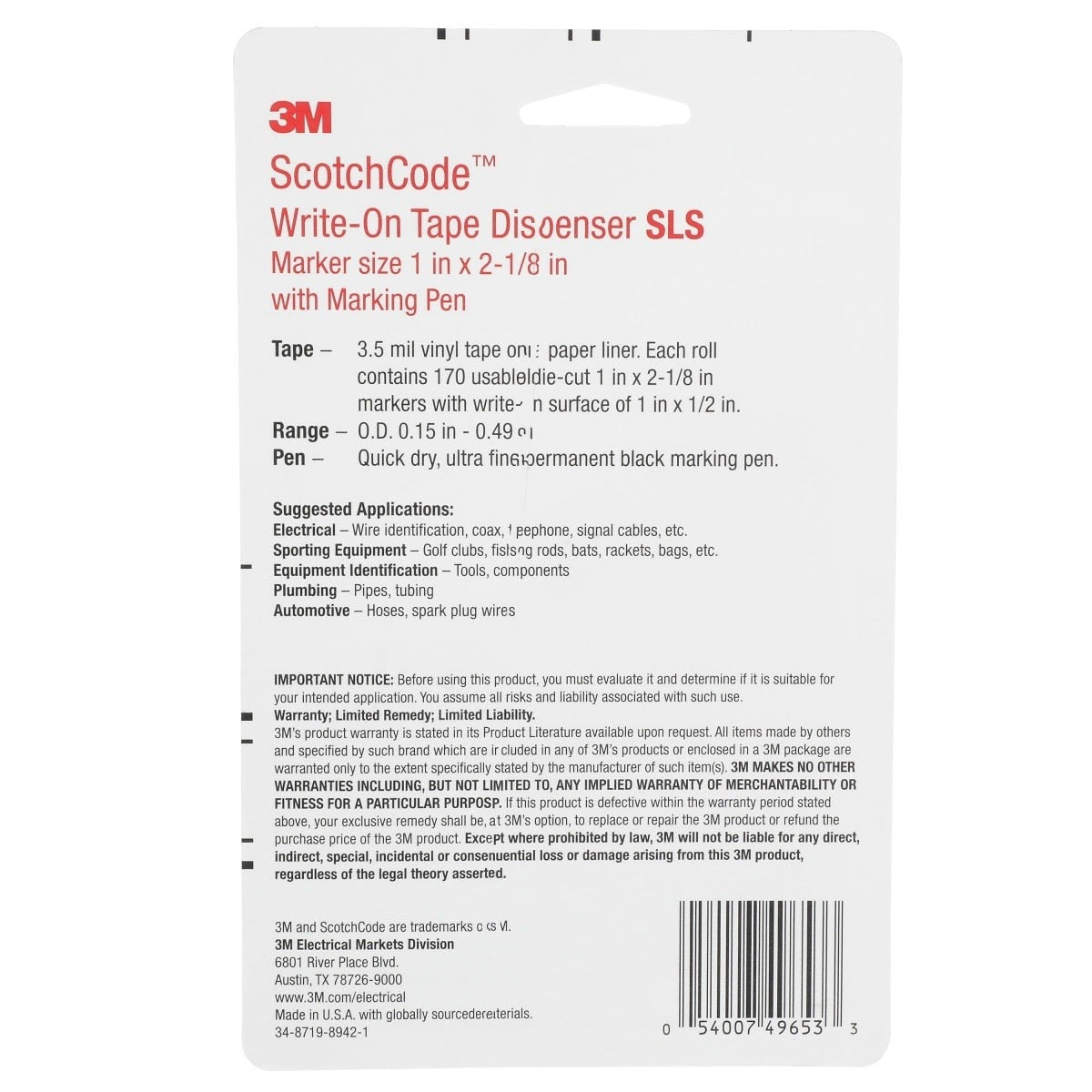 3M ScotchCode Wire Marker Write-On Dispenser with Tape and Pen SLS, 1.0 in x 2.125 in (7000058136) (10 Pack) - 3