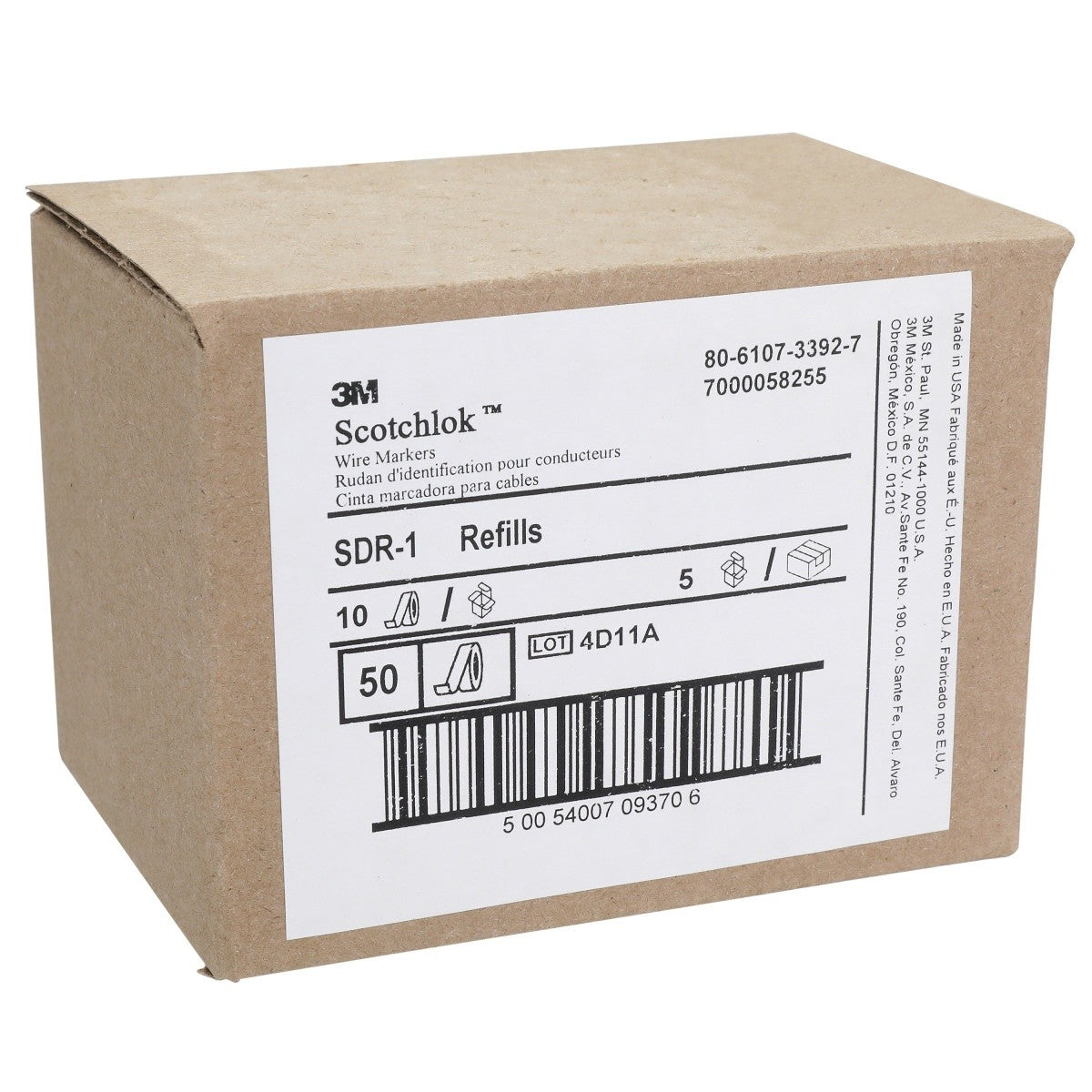 3M SDR-1 Wire Marker Tape Refill Roll, Legend 1, White (7000058255) (10 Pack) - 10