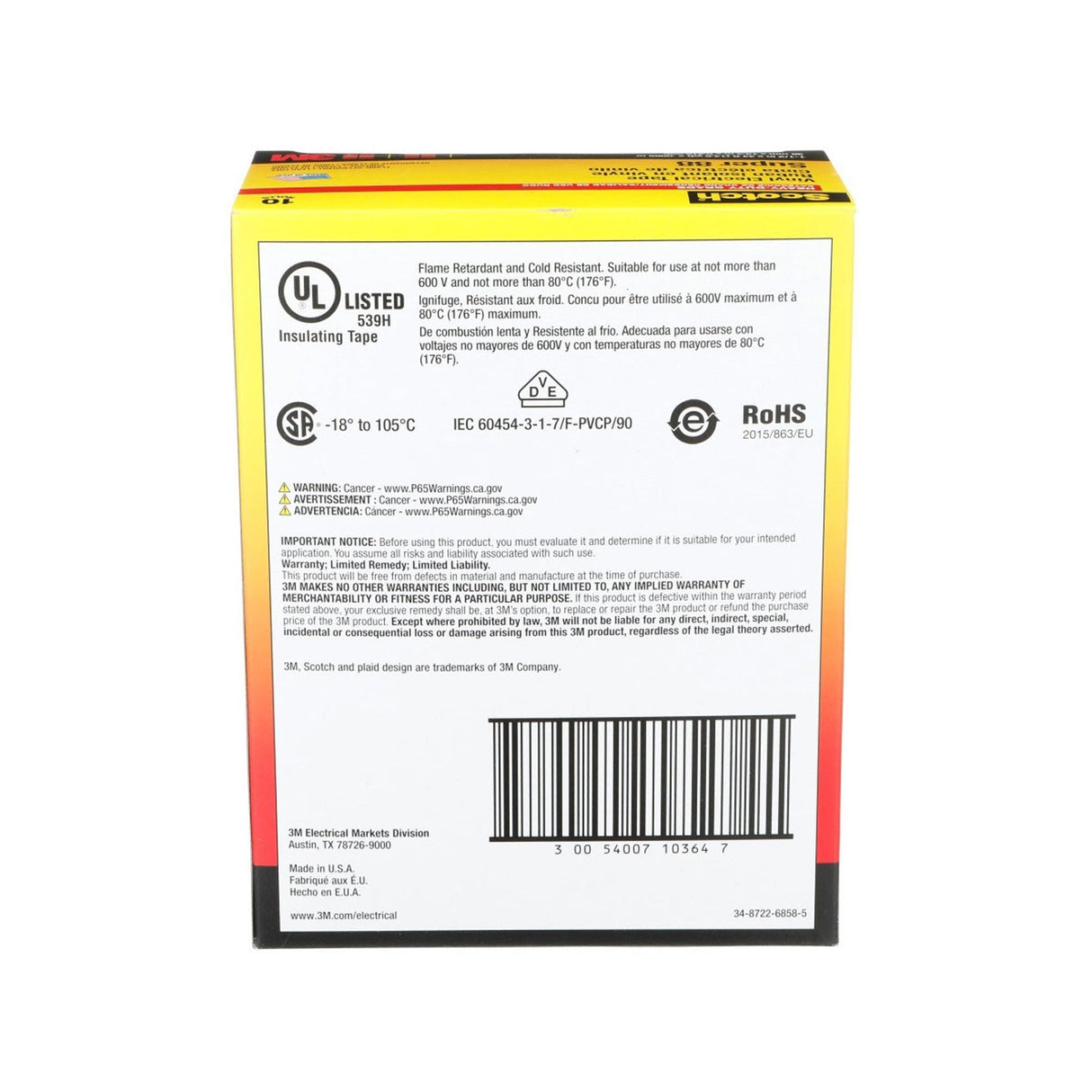 3M Scotch Super 88 Vinyl Electrical Tape Black 1-1/2 in x 44 ft (88-1.5X44FT) (7000058433) (10 Rolls) (10 Pack) - 4