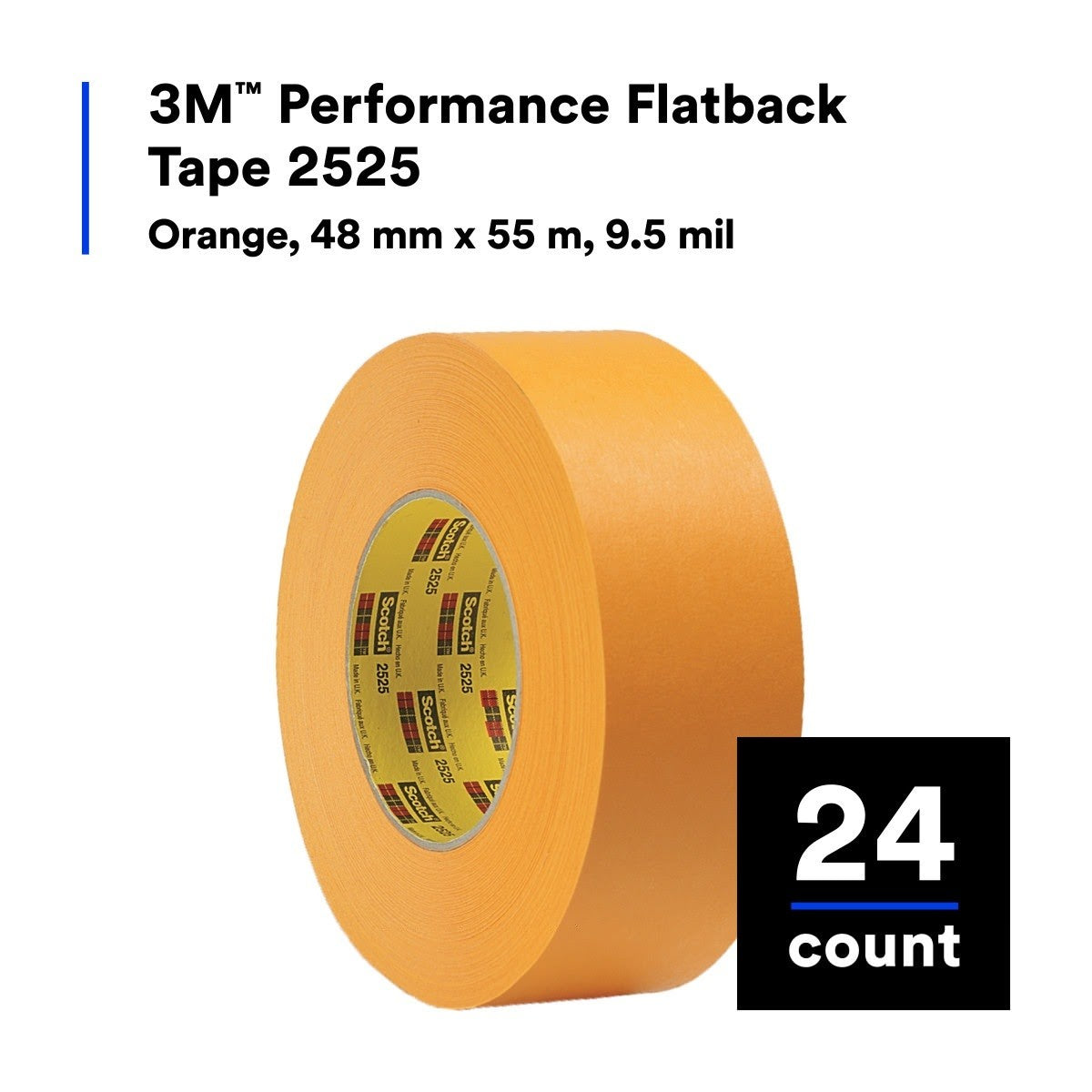 3M 2525 Performance Flatback Tape, Orange, 48 mm x 55 m, 9.5 mil (7000088508) (24 Pack) - 10