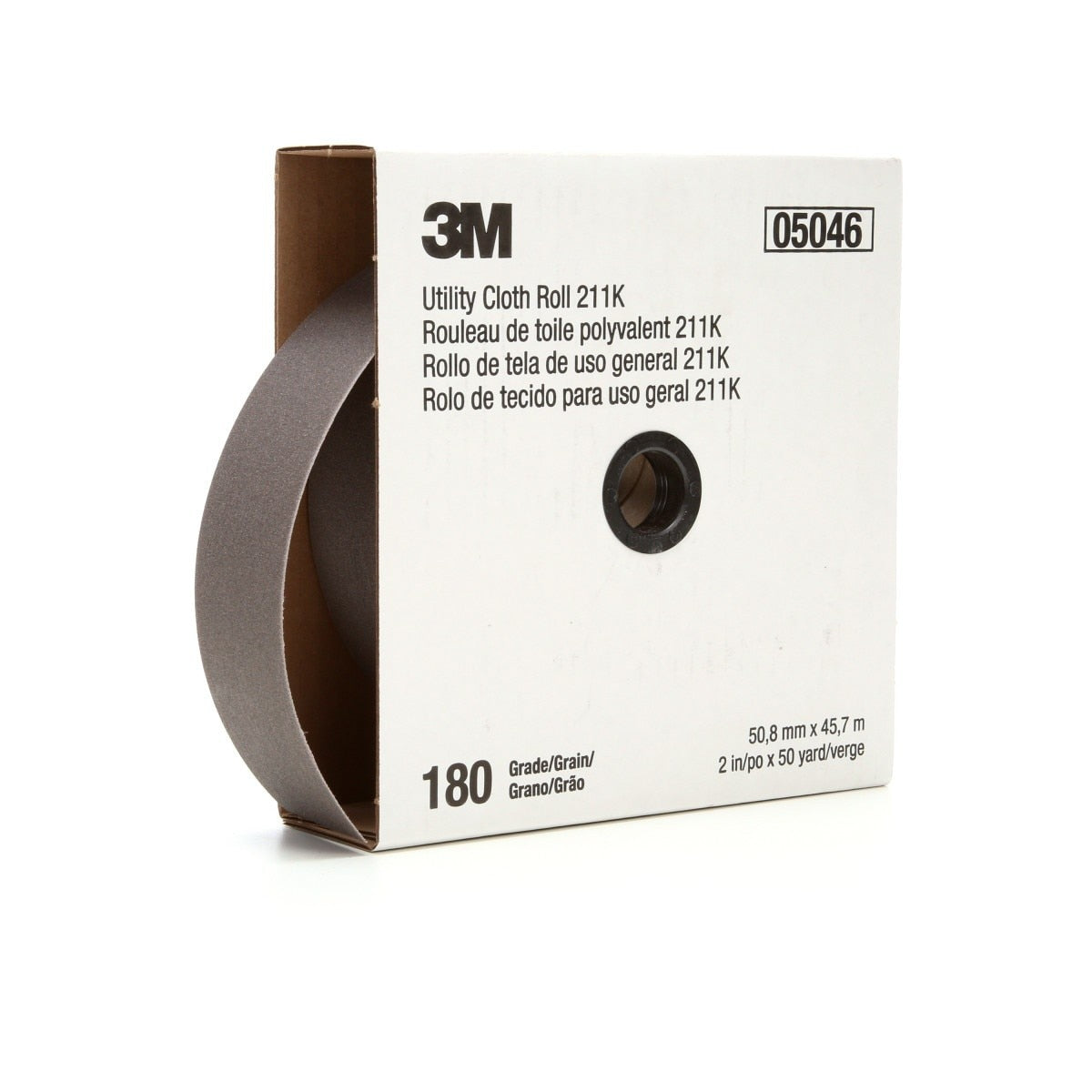 3M 211K Utility Cloth Roll, Aluminum Oxide, 180 Grit, J Weight, Full-flex, Gray, 1 in x 50 yd (7000118340) (5 Pack)
