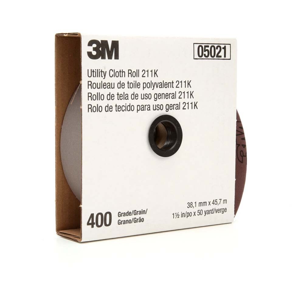 3M 7000118354 Utility Cloth Roll 211K, 400 Grit J-Weight, 1-1/2 in x 50 yd, Full-Flex