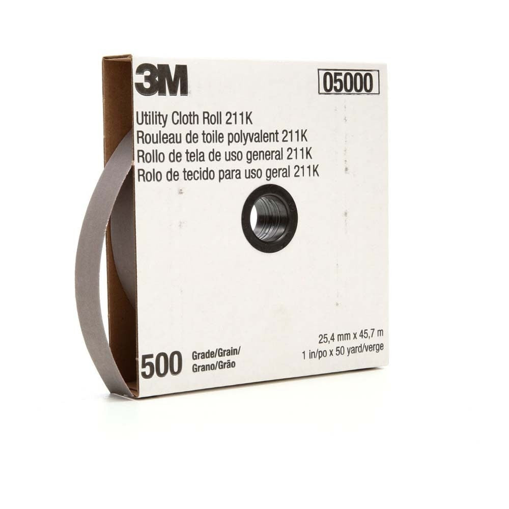 3M 7000118356 Utility Cloth Roll 211K, J-Weight Aluminum Oxide, 1 in x 50 yd, 500 Grit