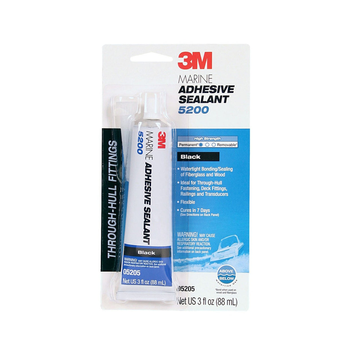 3M 5200 Marine Adhesive Sealant, Black, 3 oz Tube for Boats Above/Below Waterline (5205) (7000118402) (6 Pack)