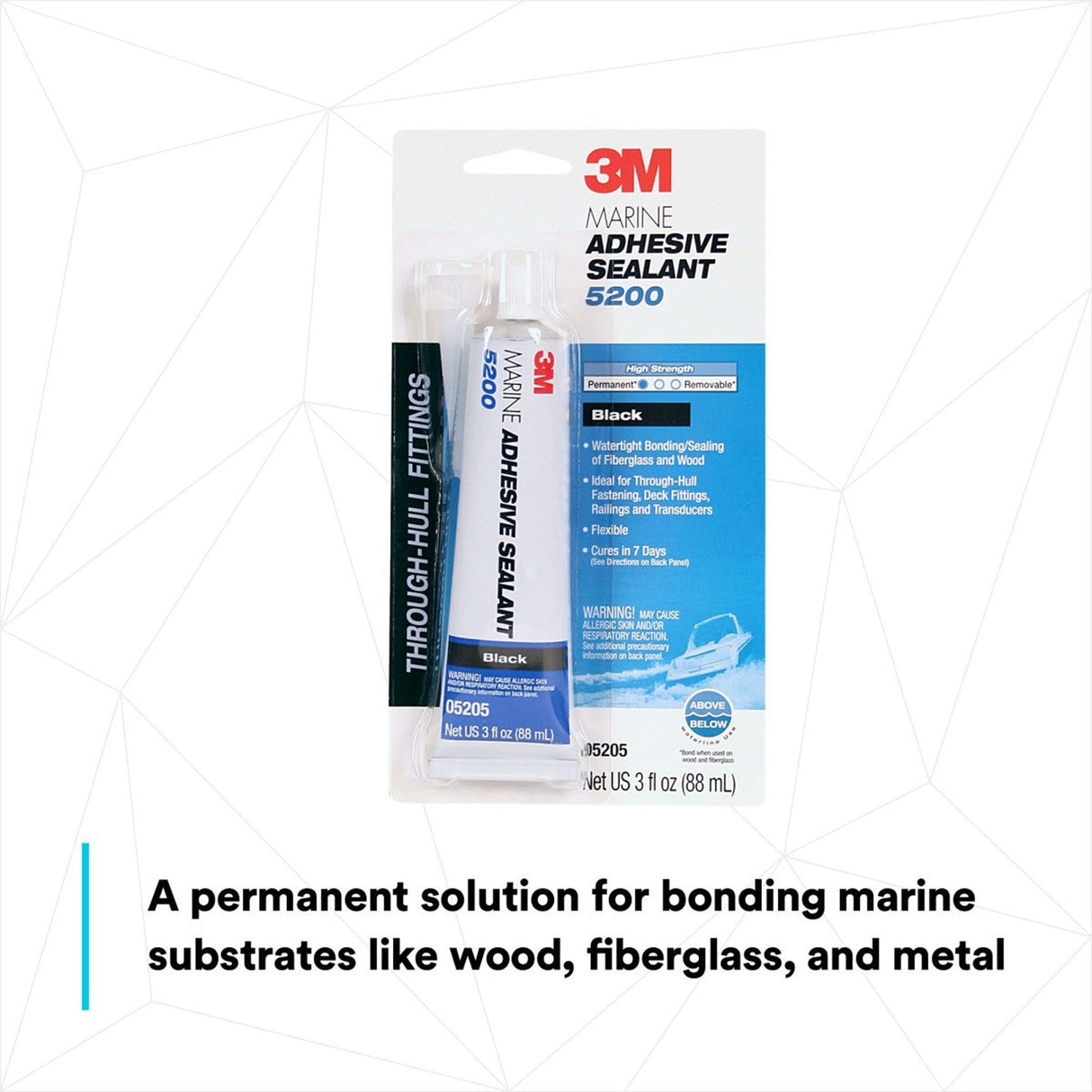 3M 5200 Marine Adhesive Sealant, Black, 3 oz Tube for Boats Above/Below Waterline (5205) (7000118402) (6 Pack) - 3