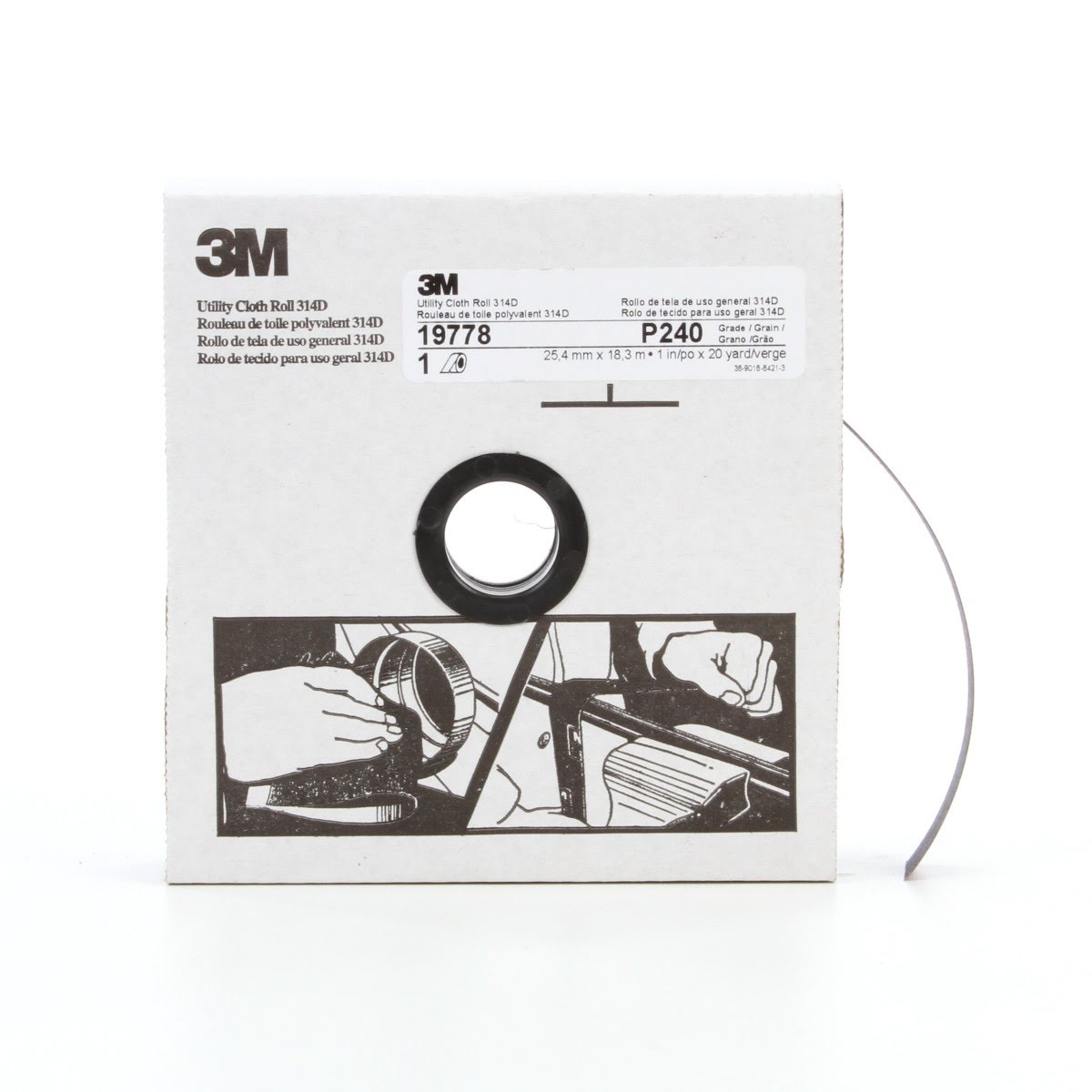 3M 314D Utility Cloth Roll, Aluminum Oxide P240 J Weight, Maroon, 1 in x 20 yd (7000118500) (5 Pack)
