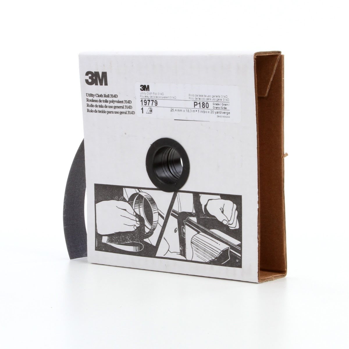 3M 314D Utility Cloth Roll, Aluminum Oxide, P180 J-weight, Maroon, 1 in x 20 yd (7000118501) (5 Pack) - 3