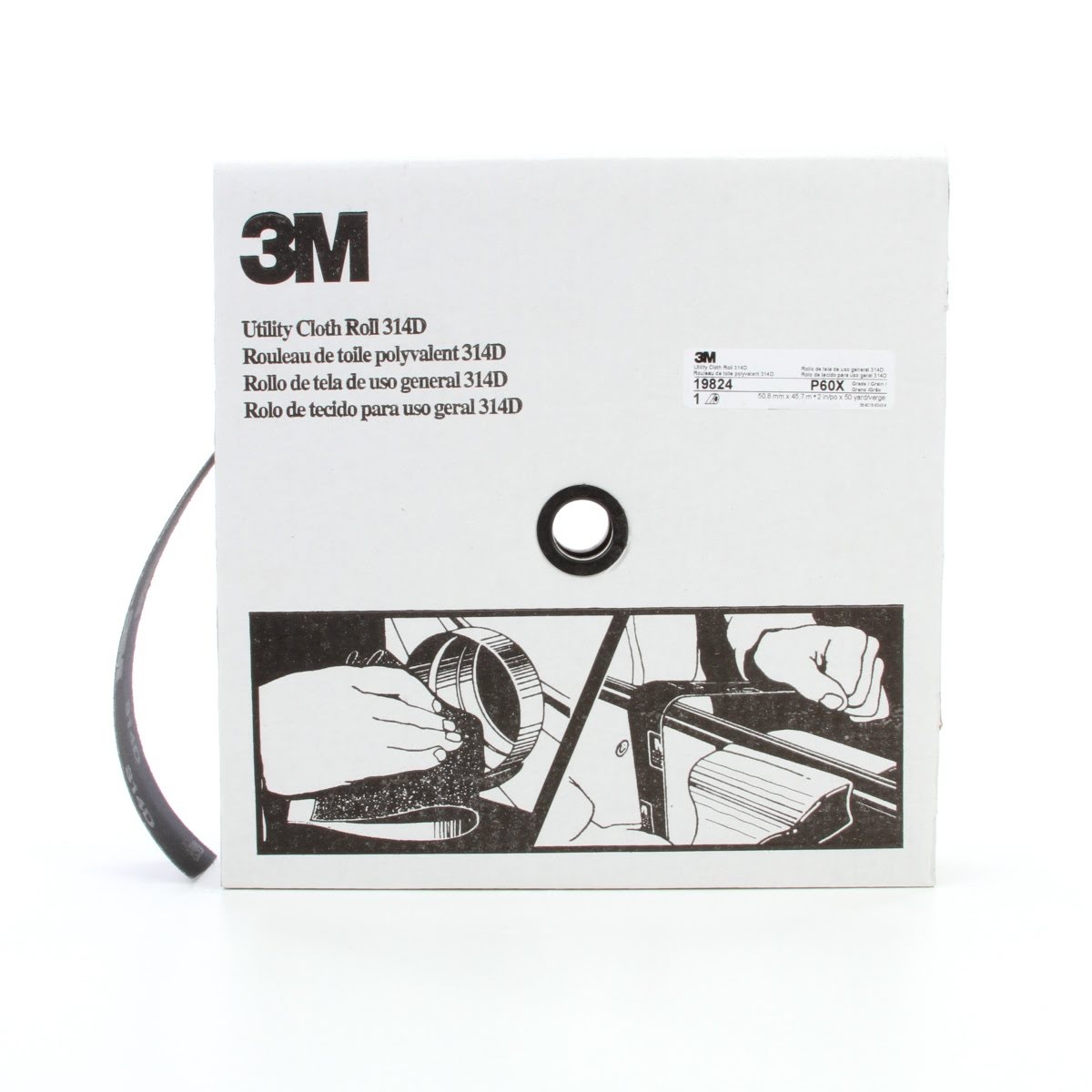 3M Utility Cloth Roll 314D, Aluminum Oxide, P60, Maroon, 2 in x 50 yd (7000118544) (5 Pack)