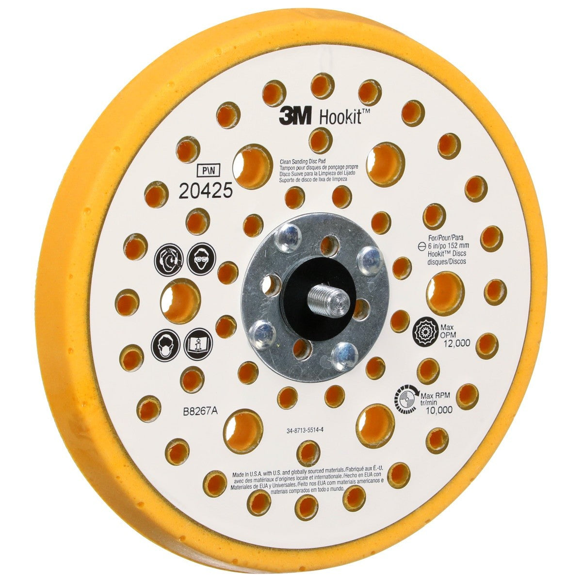 3M 20425 Hookit Soft Disc Pad, Hook and Loop Attachment, Soft, Yellow, 6 in x 1/2 in, 25 Holes (7000118613) (10 Pack) - 2