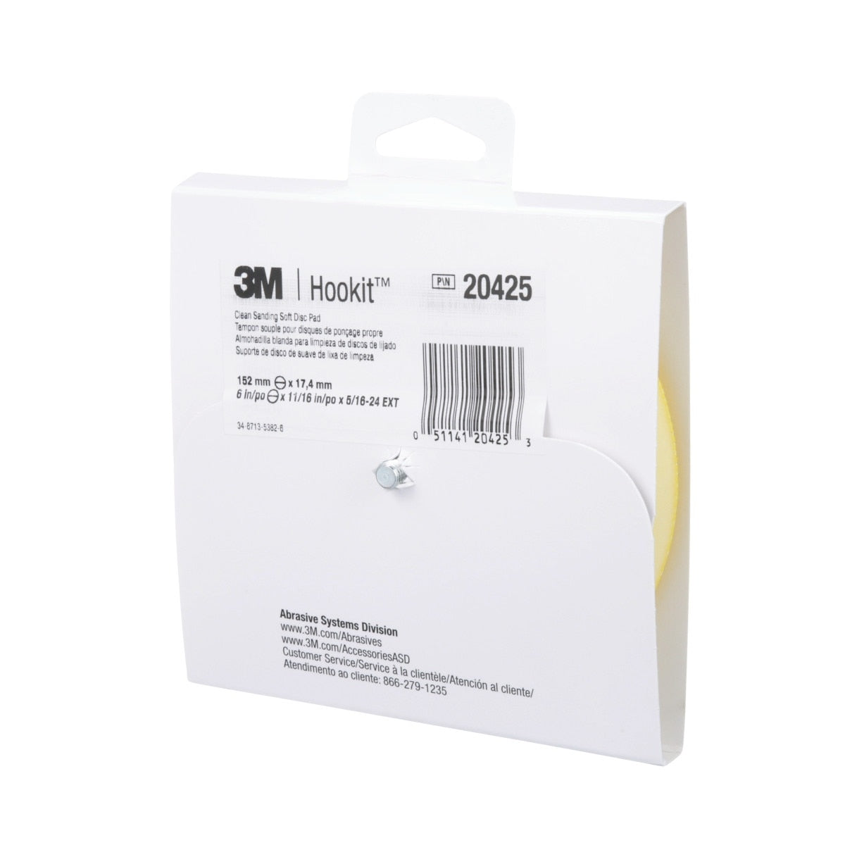 3M 20425 Hookit Soft Disc Pad, Hook and Loop Attachment, Soft, Yellow, 6 in x 1/2 in, 25 Holes (7000118613) (10 Pack) - 5
