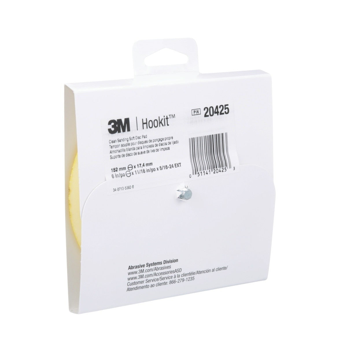 3M 20425 Hookit Soft Disc Pad, Hook and Loop Attachment, Soft, Yellow, 6 in x 1/2 in, 25 Holes (7000118613) (10 Pack) - 7