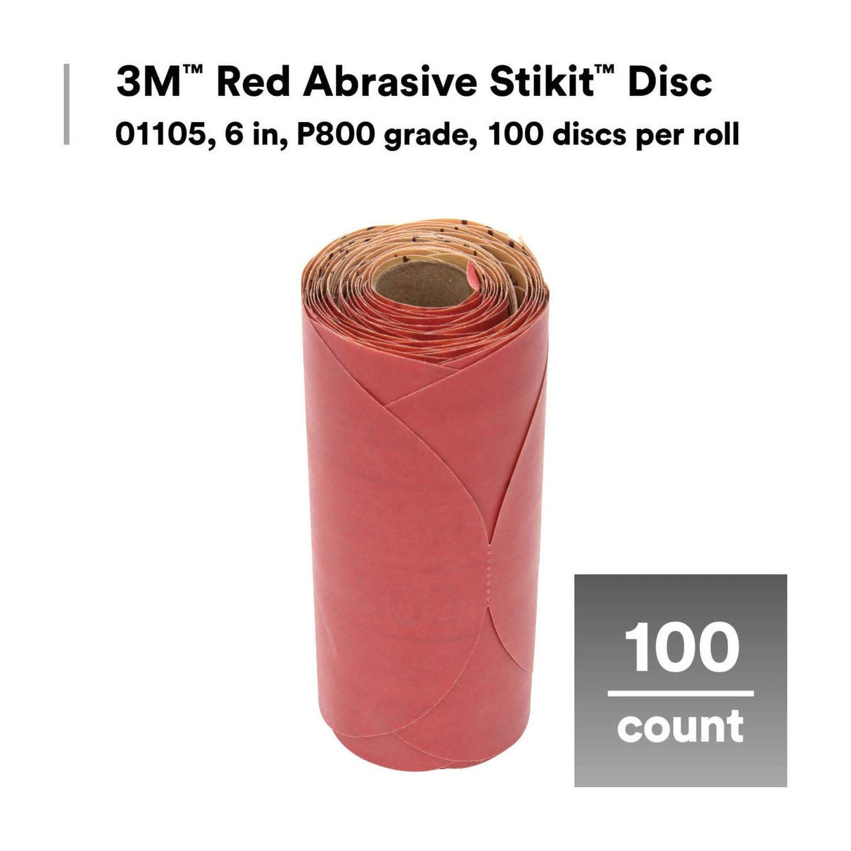 3M 316U 01105 Stikit Red Abrasive Sanding Disc Roll, PSA No Hole, Aluminum Oxide P800, Red, 6 in (7000119762) (600 Pack) - 2