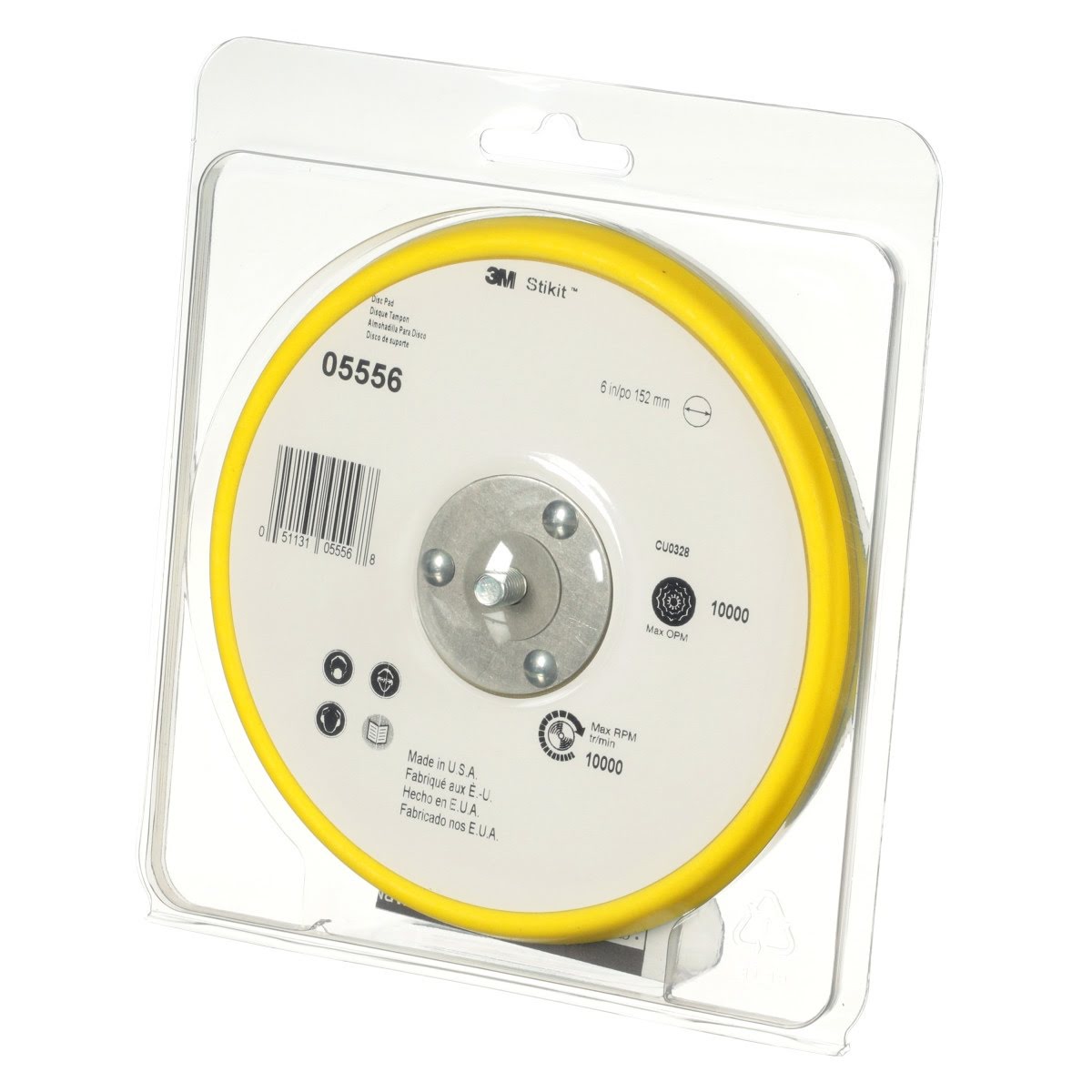 3M Stikit Low Profile Abrasive Disc Back up Pad, Threaded 5/16-24 External, Yellow, 6 in x 3/8 in (05556) (7000119808) (10 Pack) - 6