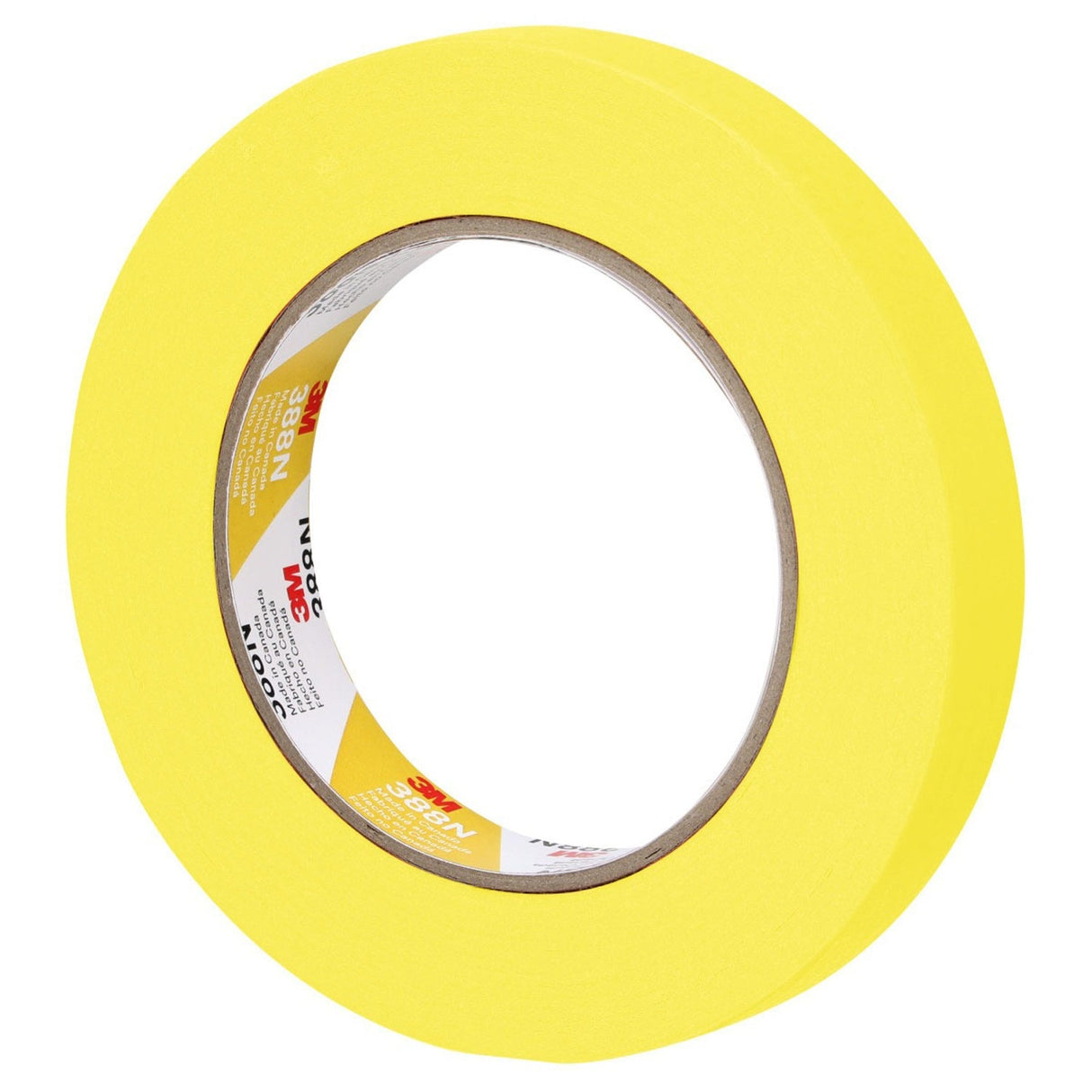 3M 388N 06652 Automotive Refinish Masking Tape, Yellow, Crepe Paper, 18 mm x 55 m, Moisture and Solvent Resistant (7000119815) (48 Pack)