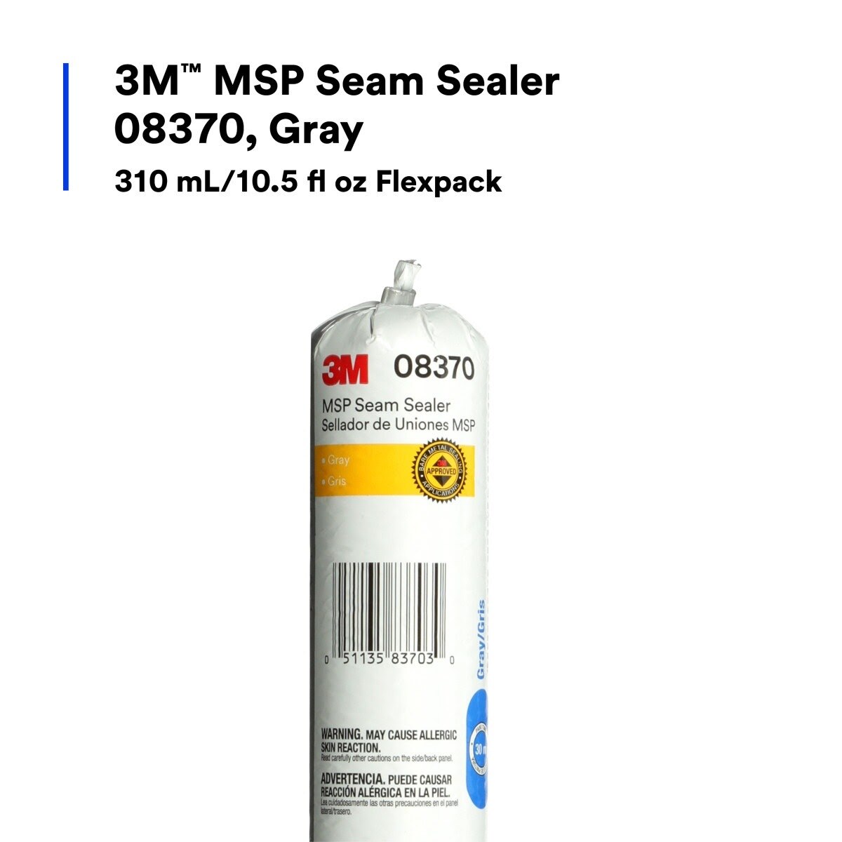 3M 08370 MSP Seam Sealer, Gray, 310 mL Flexpack (7000119838) (6 Pack) - 2