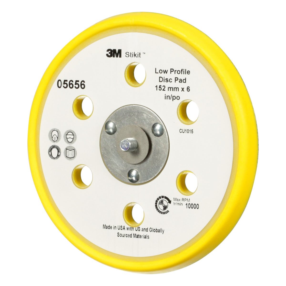 3M 05656 Stikit Low Profile Abrasive Disc Back-up Pad, PSA, Threaded 5/16-24 EXT, Yellow, 6 in, 6 Hole (7000120068) (10 Pack) - 3