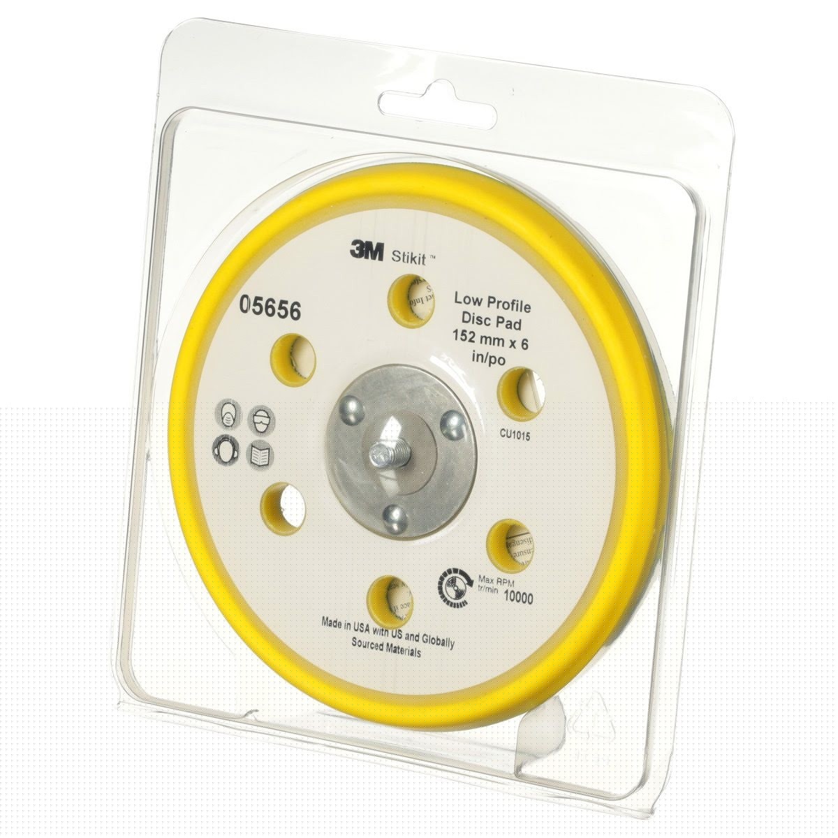 3M 05656 Stikit Low Profile Abrasive Disc Back-up Pad, PSA, Threaded 5/16-24 EXT, Yellow, 6 in, 6 Hole (7000120068) (10 Pack) - 7