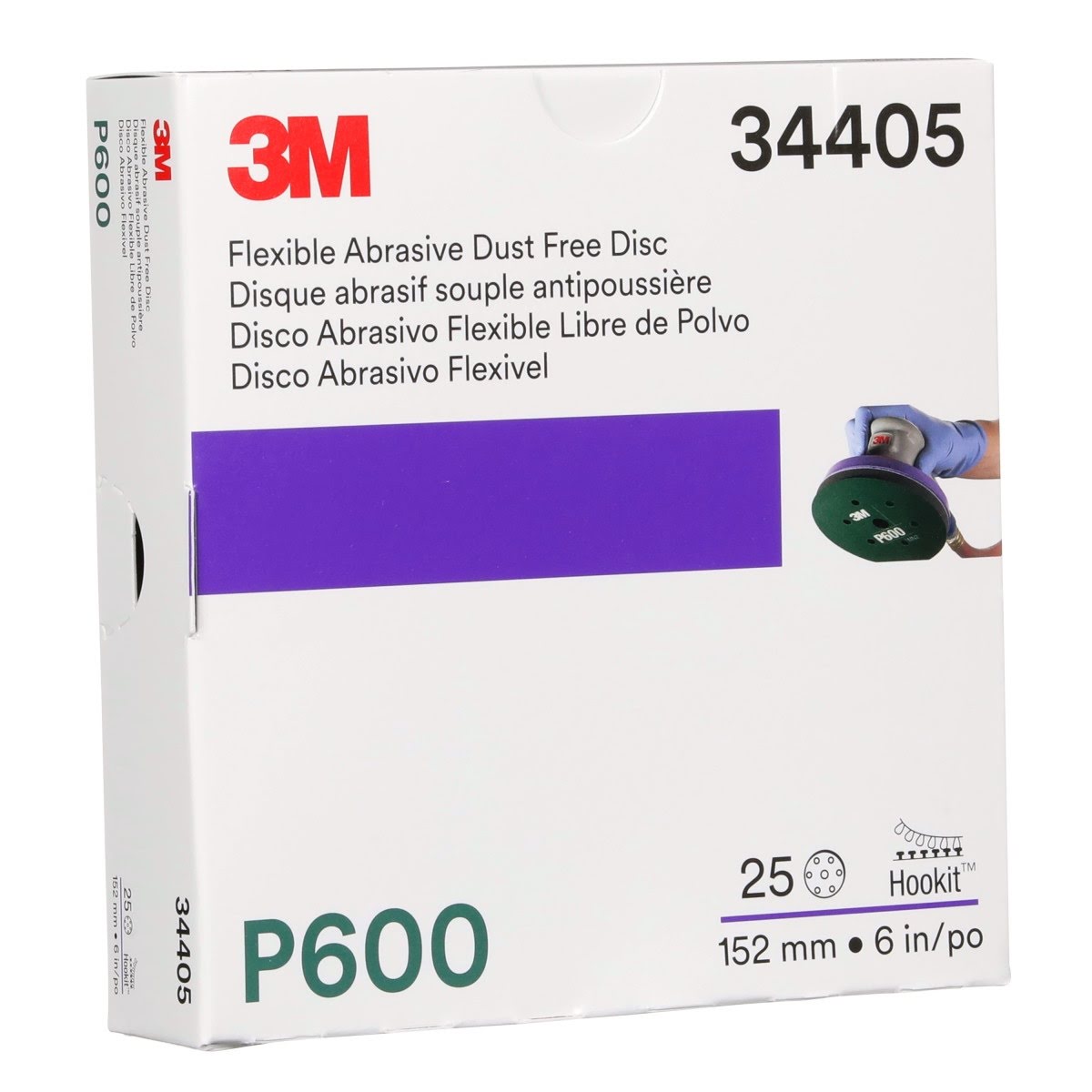 3M 270J 34405 Hookit Flexible Abrasive Disc, Dust Free, Aluminum Oxide P600, Gray, 6 in, Primer and Clear Coat Sanding (7000120194) (125 Pack) - 7