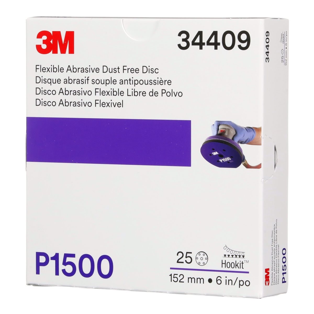 3M 270J 34409 Hookit Flexible Abrasive Disc, Dust Free, P1500, Purple, 6 in (7000120198) (125 Pack) - 6
