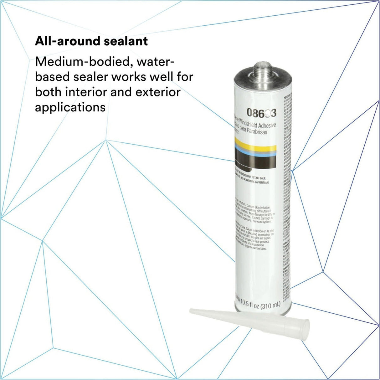 3M 08693 Auto Glass Urethane Windshield Adhesive, Medium Viscosity, High-Strength, Fast-Curing, Black, 310 mL/10.5 fl oz Cartridge (7000120424) (12 Pack) - 6
