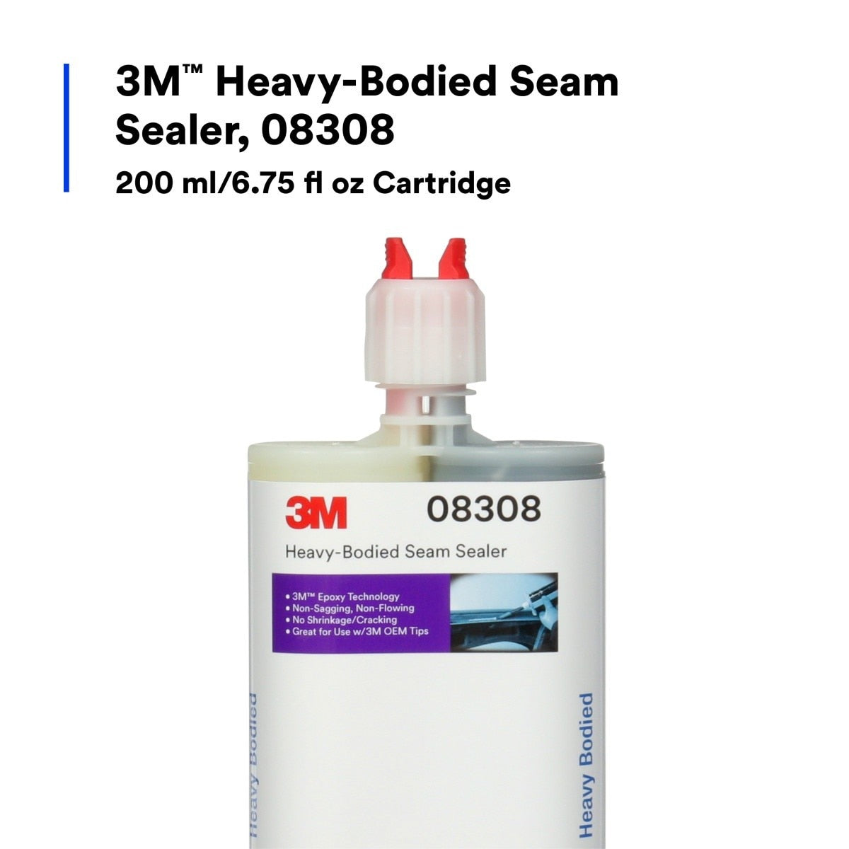 3M 08308 Heavy-Bodied Seam Sealer Two-Part Self-Mixing Automotive Epoxy Black 200 ml 6.75 fl oz Cartridge (7000120463) (6 Pack) - 3