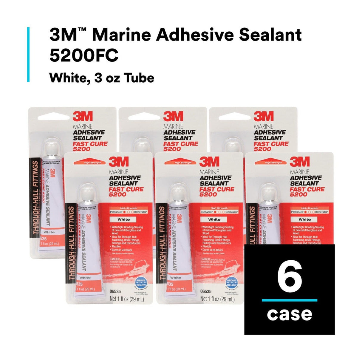 3M 5200FC 5220 Marine Adhesive Sealant Fast Cure, White, 3 fl oz Tube, Above/Below Waterline (7000120490) - 8