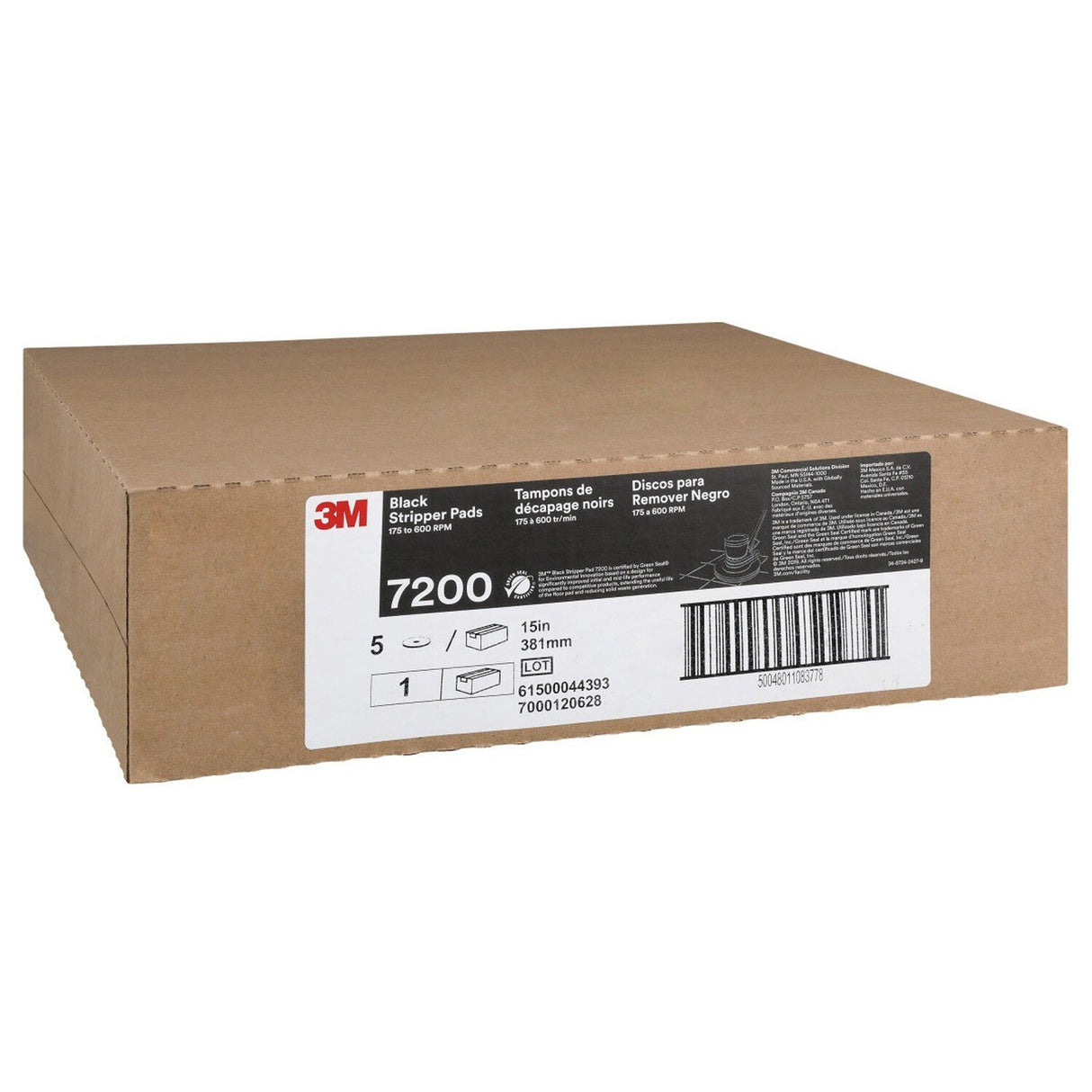 3M 7200 Black Stripper Floor Pad, 15 in x 3/4 in, Round Center Hole, Nylon/Polyester, 175-600 RPM (7000120628) (5 Pack) - 4