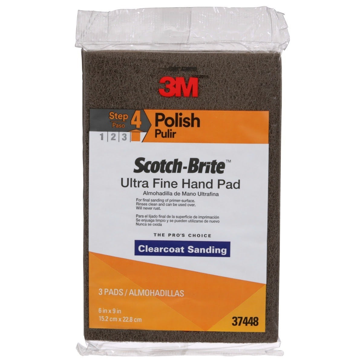 3M HP-HP 7448 37448 Scotch-Brite Ultra Fine Hand Pad, Gray, Silicon Carbide, Nonwoven, 6 in x 9 in, Surface Preparation, Scuffing, Cleaning (7000121089) (30 Pack) - 2