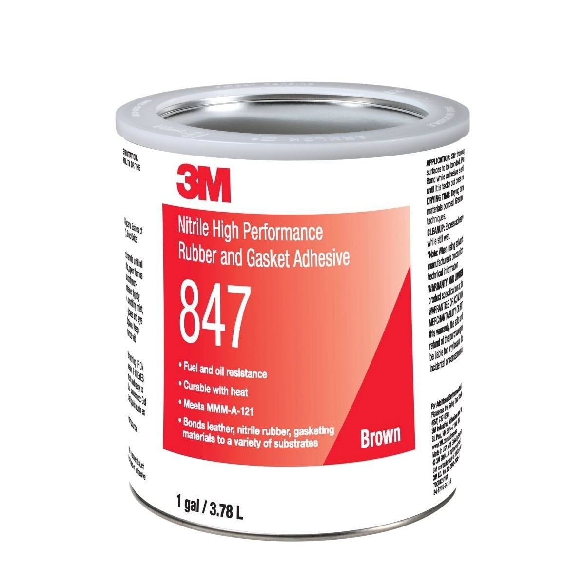 3M 847 Rubber and Gasket Adhesive, Brown, 1 Gallon Can (7000121194) (4 Pack)
