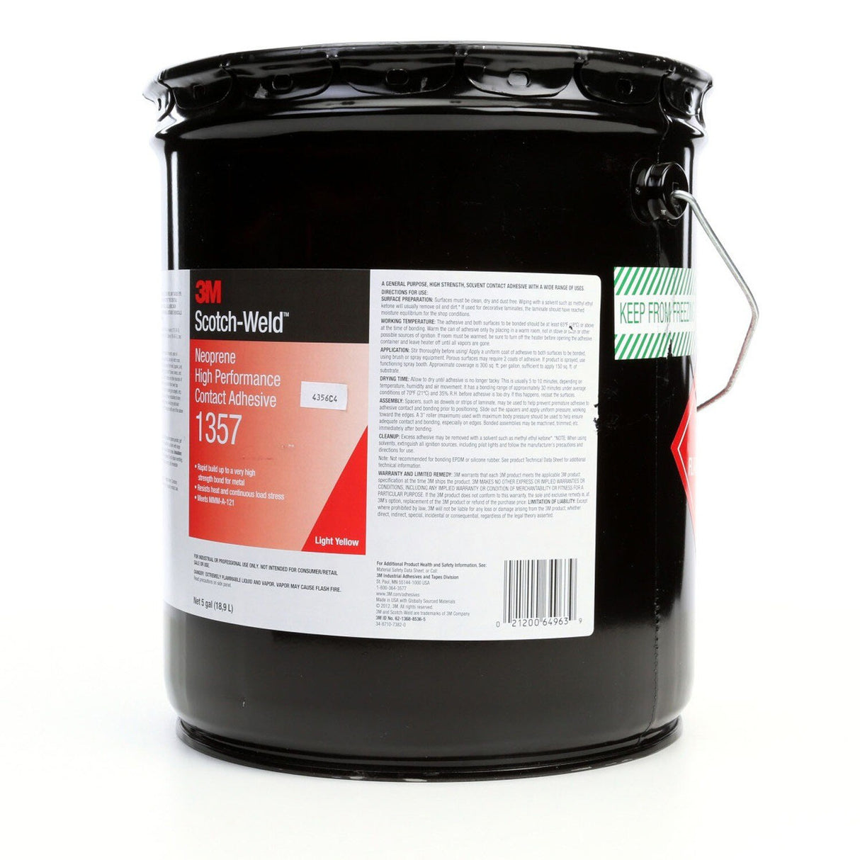 3M 1357 Neoprene High Performance Contact Adhesive , Light Yellow, 5 Gallon Pail Pour Spout (7000121206) - 2