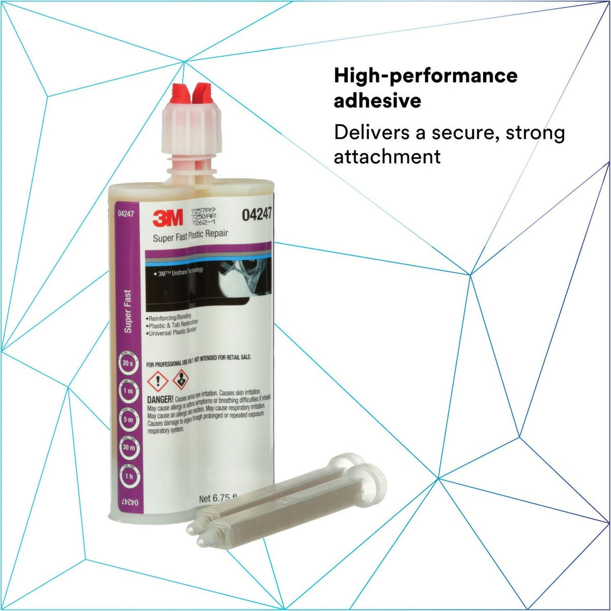 3M 04247 Super Fast Plastic Repair Two-Part Urethane Adhesive, Transparent, 200 mL 6.75 fl oz Cartridge (4247) (7000121226) (6 Pack) - 7
