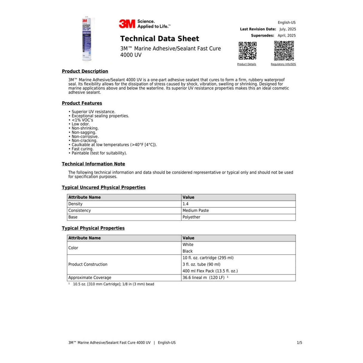 3M 4000 UV Marine Adhesive Sealant White 3 fl oz Tube (5280) (7000121531) (6 Pack) - 4