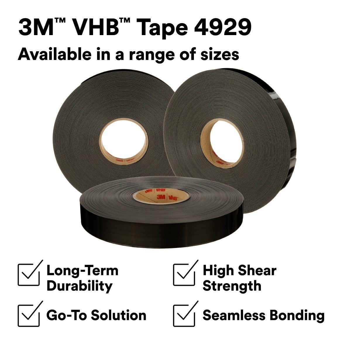 3M 4929 VHB Double Sided Acrylic Foam Tape, Black, 25 mil, 3/4 in x 72 yd (7000123401) (12 Pack) - 6