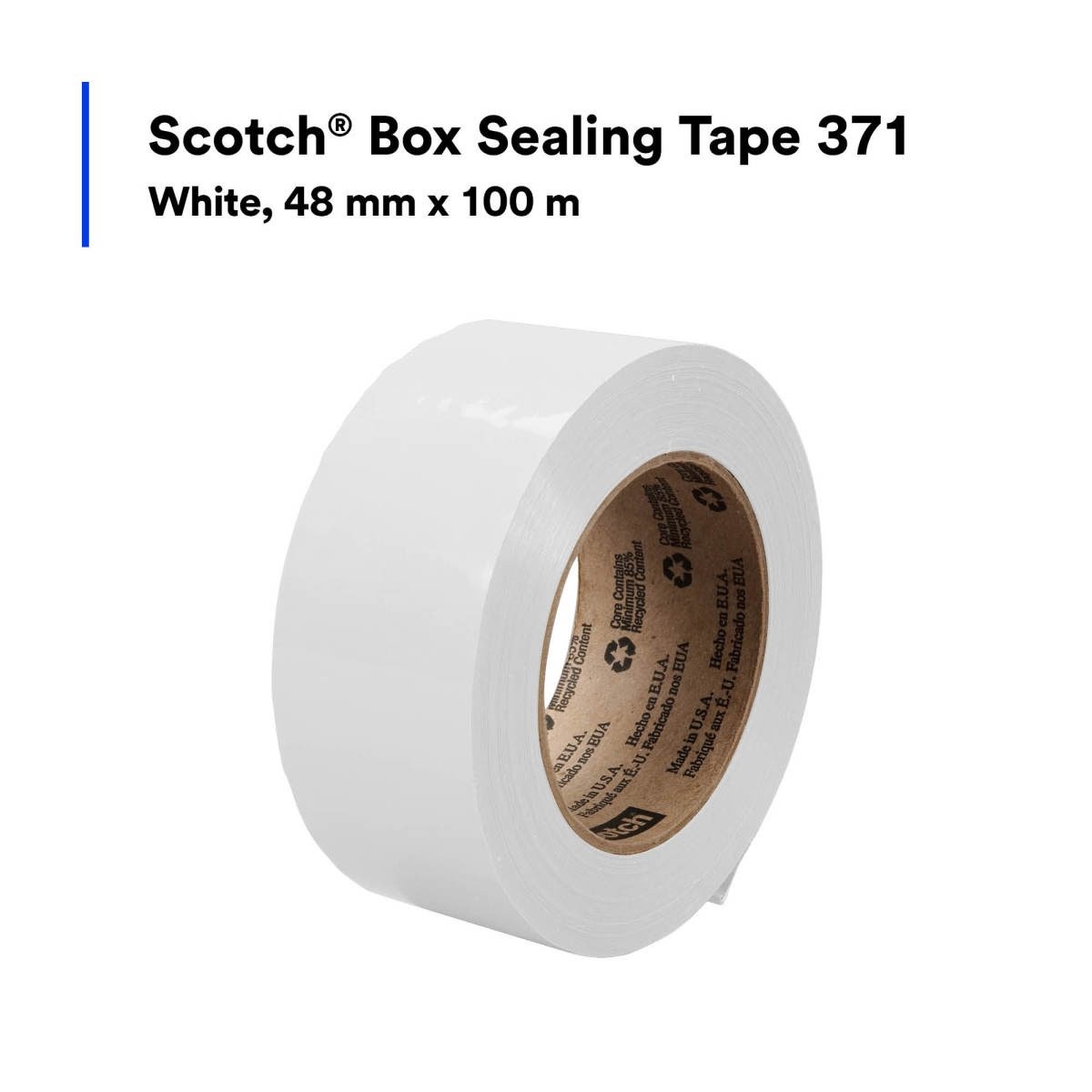 3M 371 Scotch Box Sealing Tape, White, 48 mm x 100 m (7000123427) (1080 Pack)