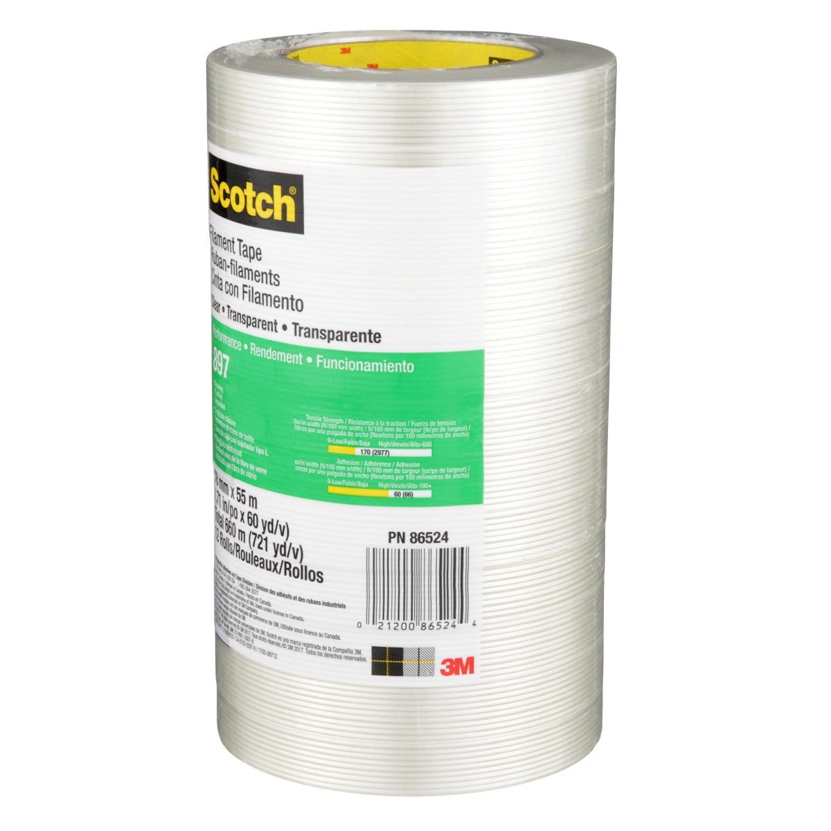 3M 897 Scotch Filament Tape, Clear, 18 mm x 55 m, 5 mil (7000123441) (48 Pack) - 8
