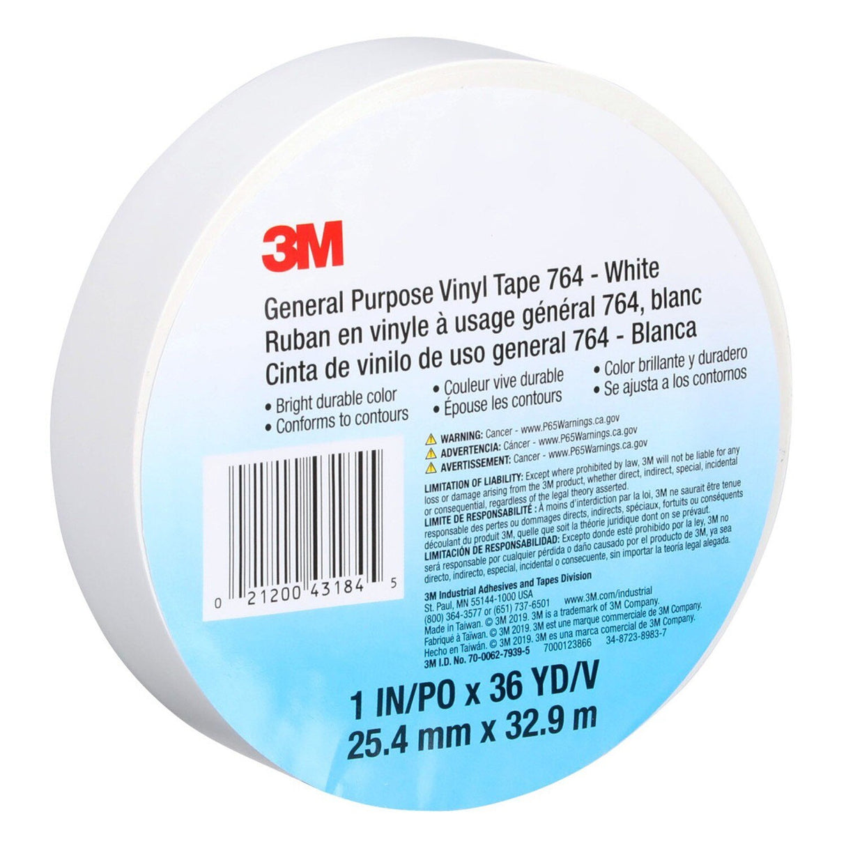 3M 764 General Purpose Vinyl Tape, White, 1 in x 36 yd, 5 mil, Floor Marking, Color Coding, Bundling (43184) (7000123866) (36 Pack) - 10