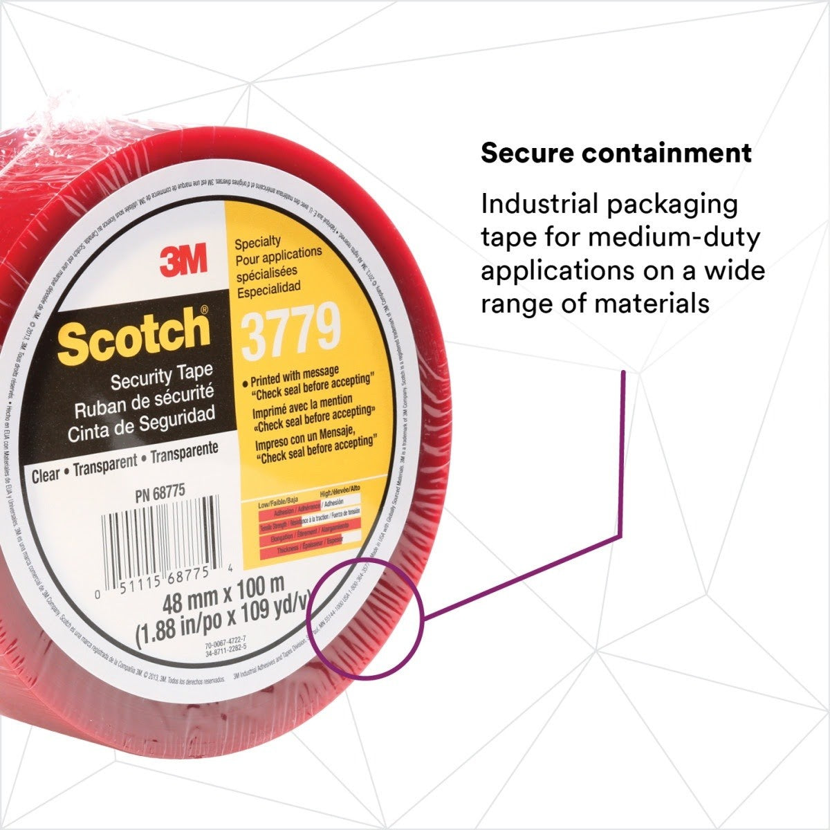 3M 3779 Scotch Security Message Box Sealing Tape, Clear, 48 mm x 100 m (7000123942) (36 Pack) - 2