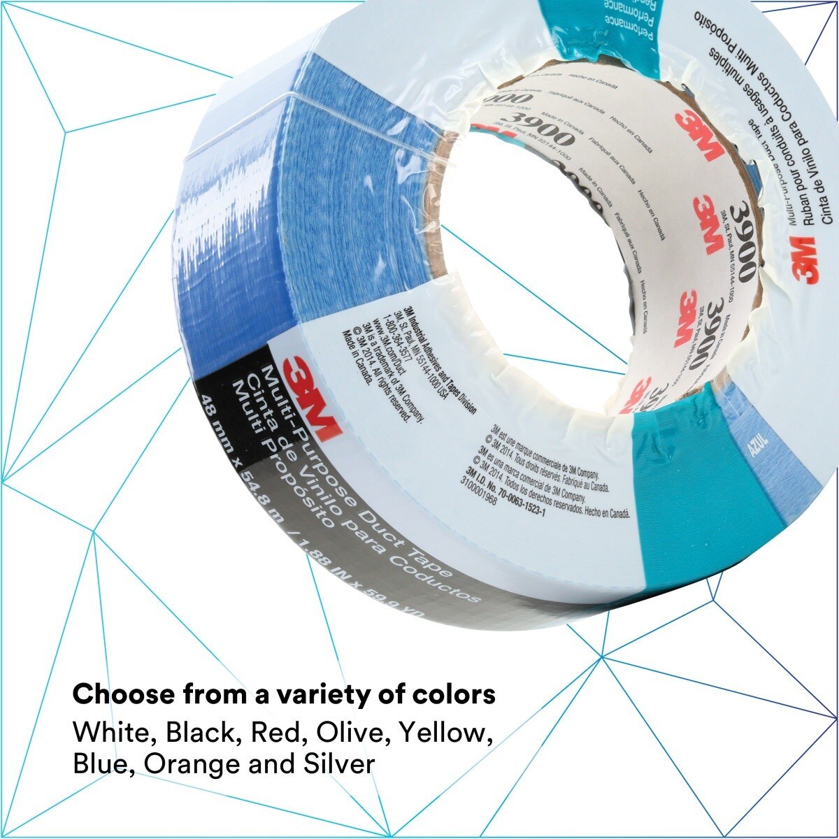3M 3900 Multi-Purpose Duct Tape, Blue, Rubber Adhesive, Water Resistant, 48 mm x 54.8 m, 7.6 mil (7000124009) (24 Pack) - 3