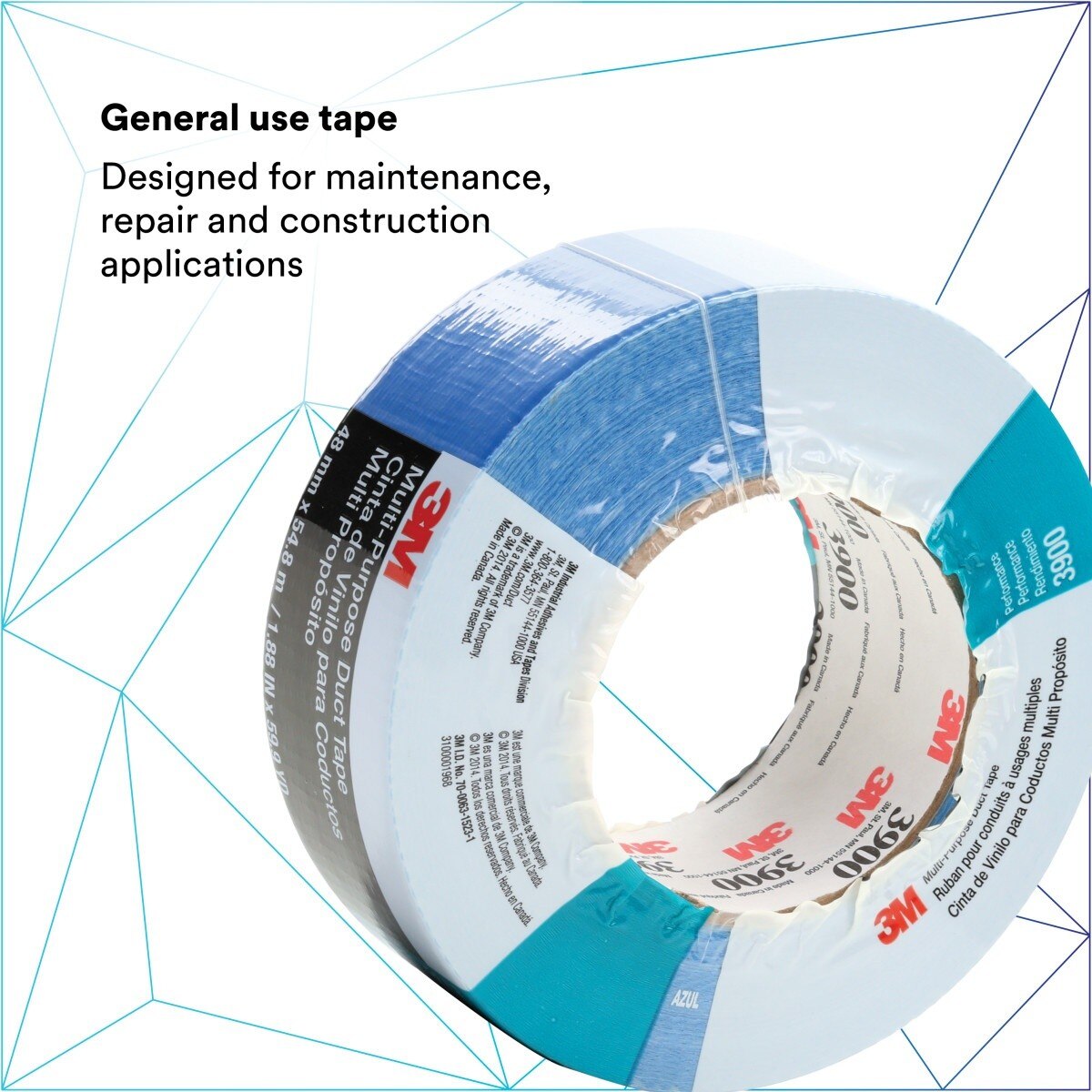 3M 3900 Multi-Purpose Duct Tape, Blue, Rubber Adhesive, Water Resistant, 48 mm x 54.8 m, 7.6 mil (7000124009) (24 Pack) - 4