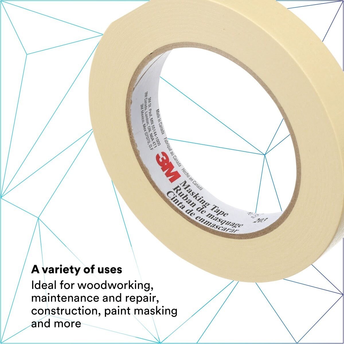3M 203 General Purpose Masking Tape, Beige, 24 mm x 55 m, 4.7 mil (7000124085) (36 Pack) - 3