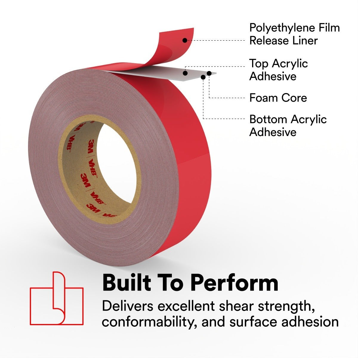 3M 4941 4941F VHB Tape F, Gray, 1/2 in x 36 yd, 45 mil, Film Liner (7000124127) (18 Pack) - 3