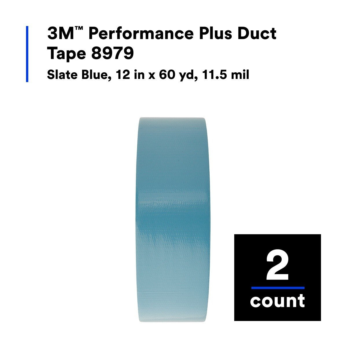 3M 8979 Performance Plus Duct Tape Heavy Duty, Slate Blue, 12 in x 60 yds, 12.1 mil, 6 Month Clean Removal, UV and Weather Resistant (7000124267) (2 Pack) - 4