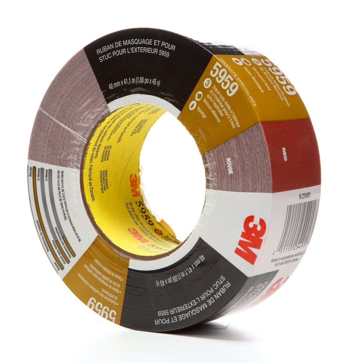 3M 5959 Outdoor Masking and Stucco Tape, Red, 48 mm x 41.1 m, 12.0 mil (7000124742) (12 Pack) - 2