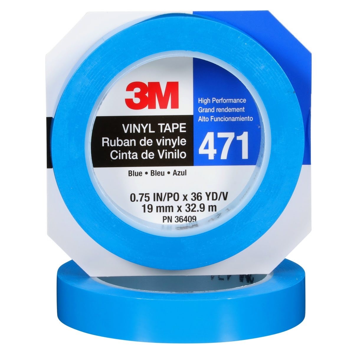 3M Vinyl Tape 471 Blue 5.2 mil 3/4 in x 36 yd 48 Rolls Case (471) (7000124804) (48 Pack) - 6