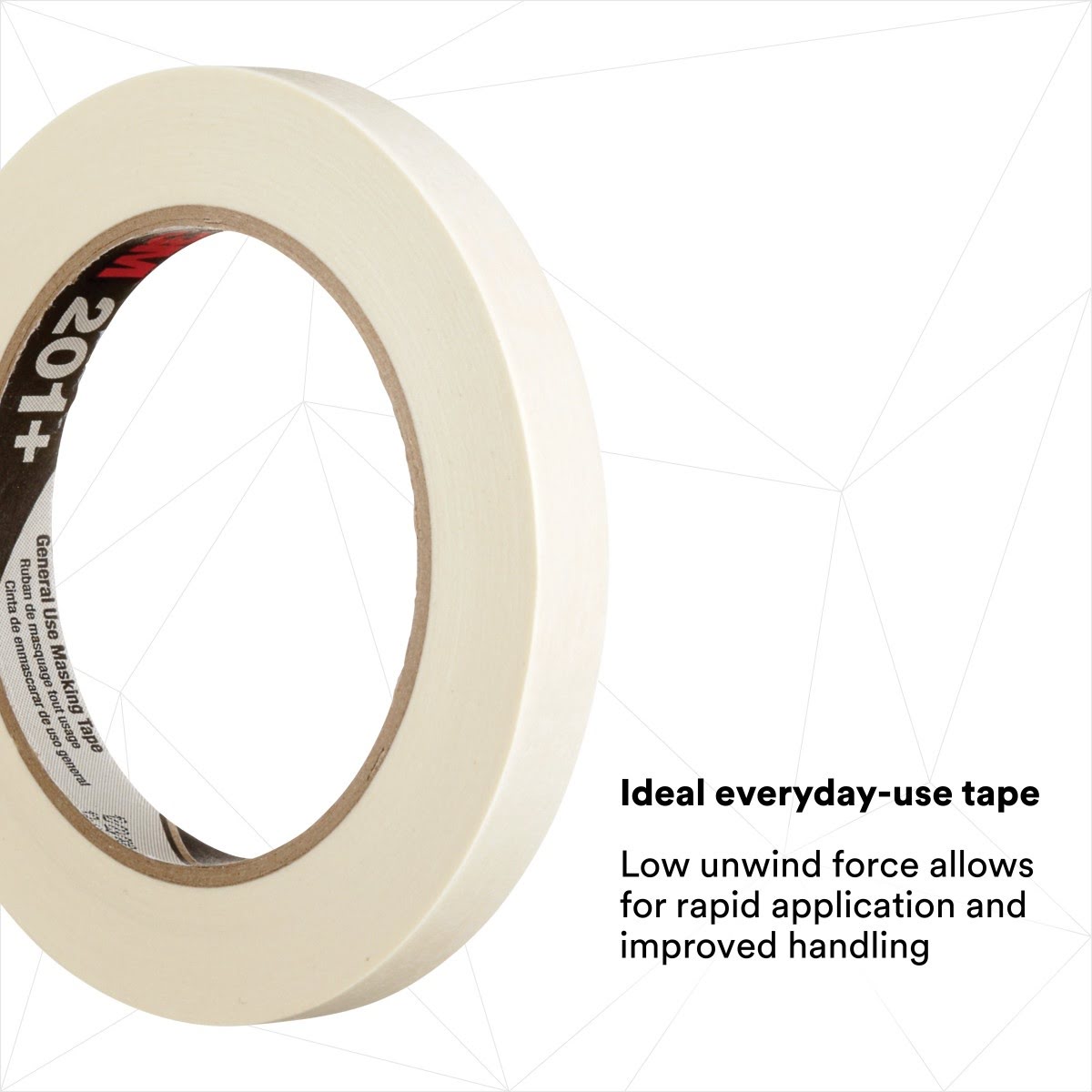 3M 201+ General Use Masking Tape, Crepe Paper, Tan, 12 mm x 55 m, 4.4 mil (7000124879) (72 Pack) - 7