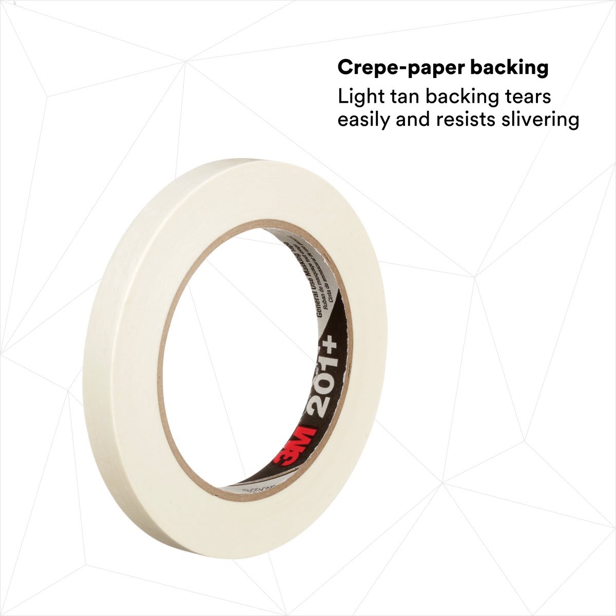 3M 201+ General Use Masking Tape, Crepe Paper, Tan, 12 mm x 55 m, 4.4 mil (7000124879) (72 Pack) - 8