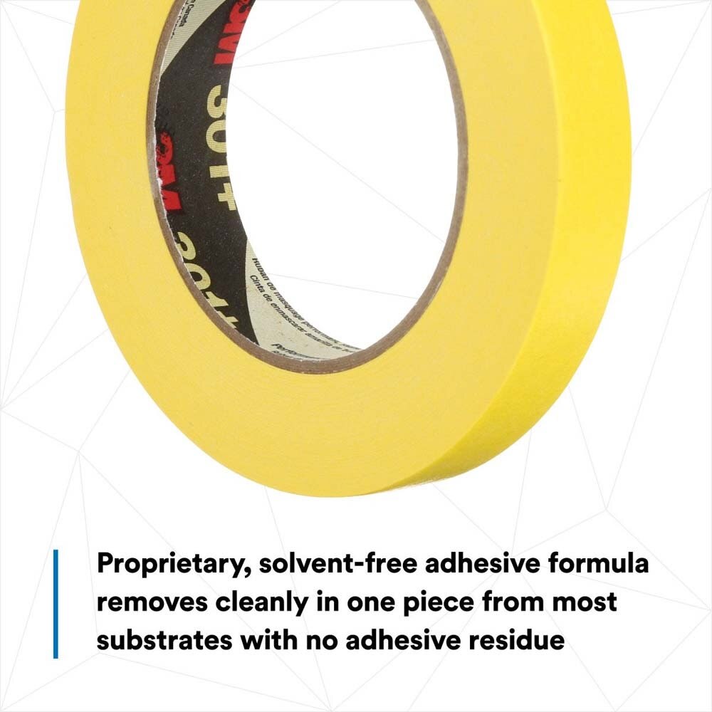 3M 7000124888 Performance Yellow Masking Tape 301+ for Automotive, Specialty Vehicle and Industrial Paint Masking, 18 mm x 55 m (48 Pack) - 4